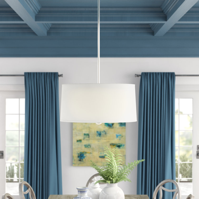 Penelope Navy Parchment Drum Pendant Light with Polished Nickel Finish