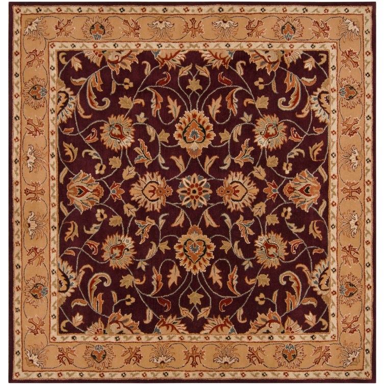 Handmade Burgundy and Gold Wool Tufted Square Rug