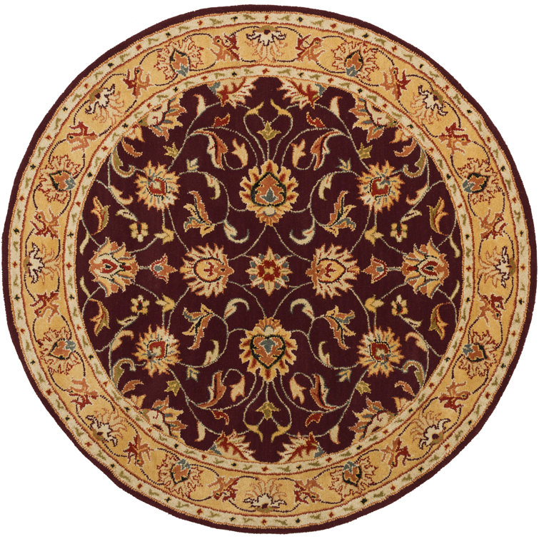 Handmade Round Burgundy and Gold Wool Area Rug
