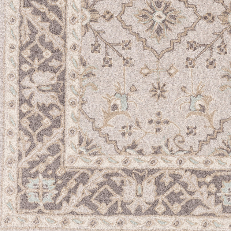 Gray Floral Motif Hand-Tufted Wool Area Rug 5' x 7'