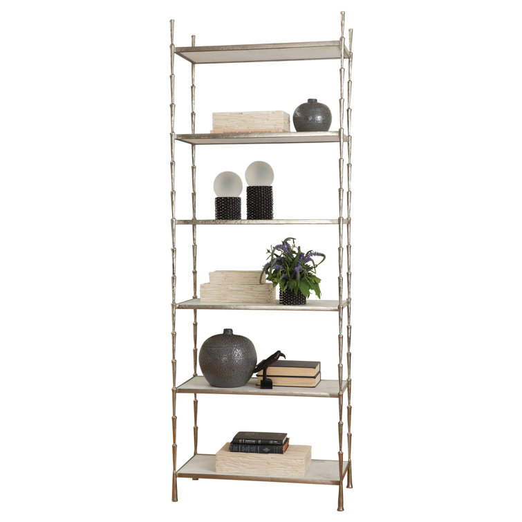 Antique Nickel Adjustable Etagere with White Marble Shelves