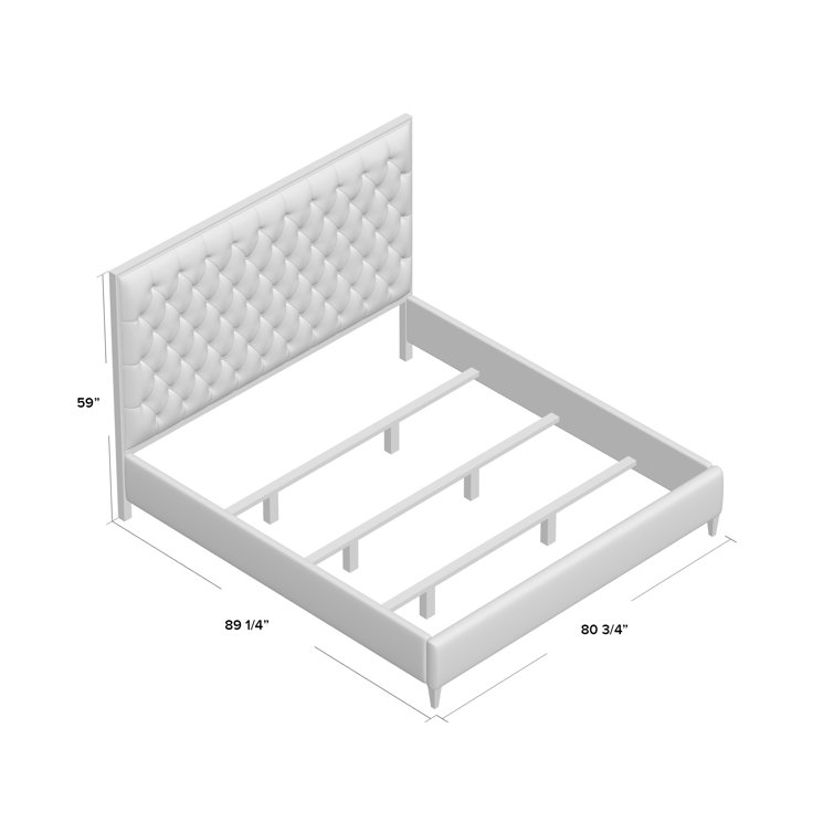 Contemporary Beige Tufted King Platform Bed with Wood Frame