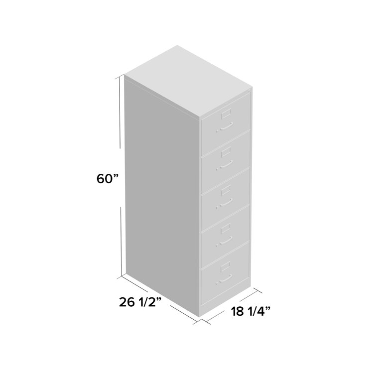 Sleek Black 5-Drawer Legal Size Lockable Vertical Filing Cabinet