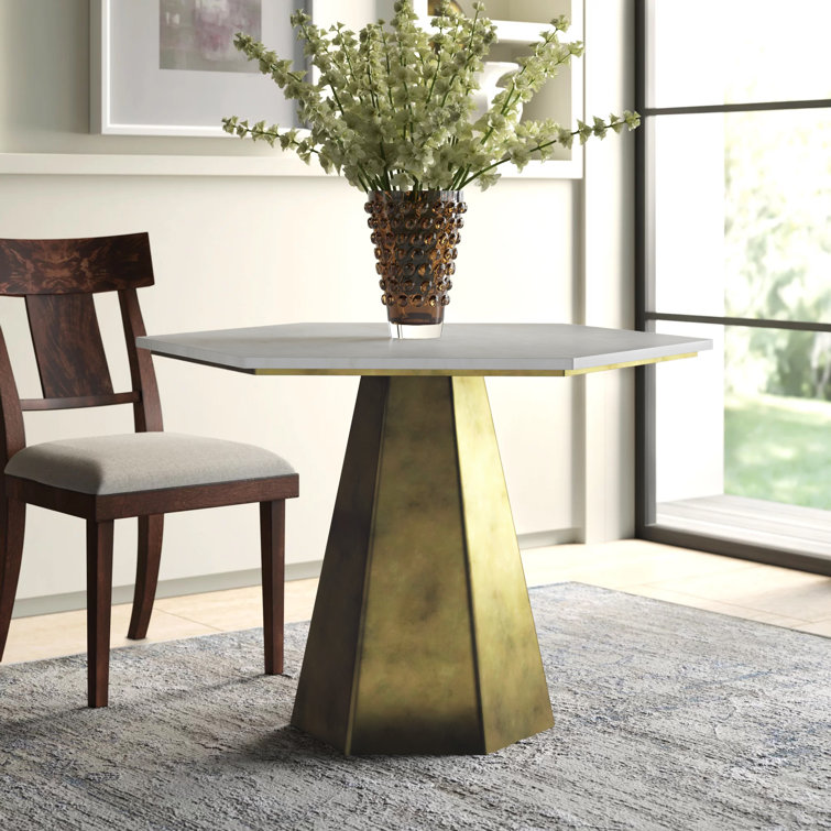 Demetria Round White Quartz and Metal Dining Table