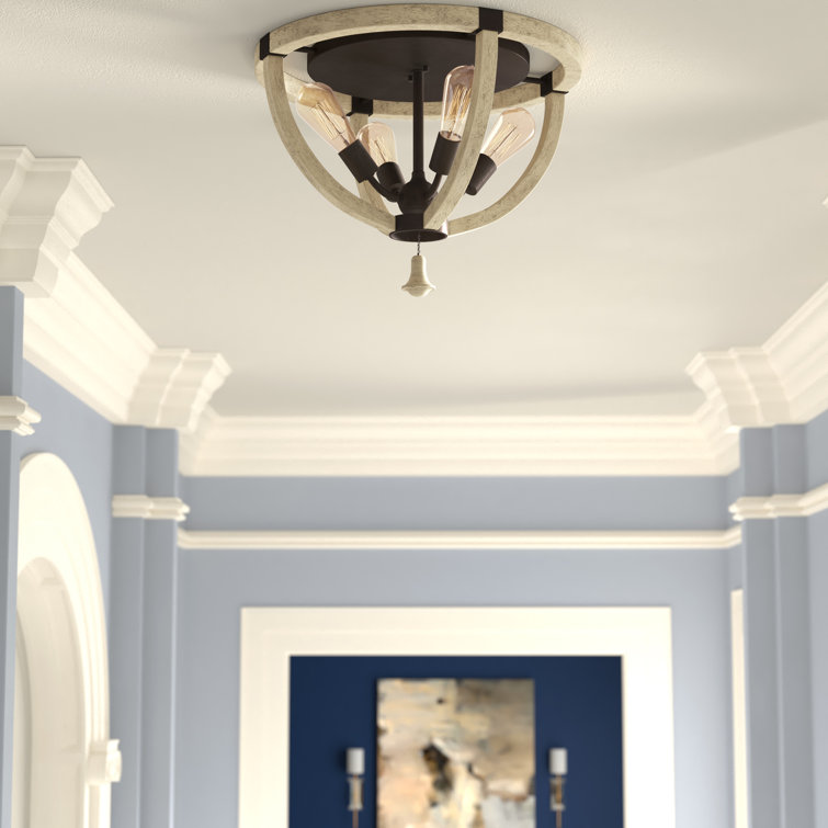 Rustic Weathered Ash and Iron 4-Light Globe Flush Mount