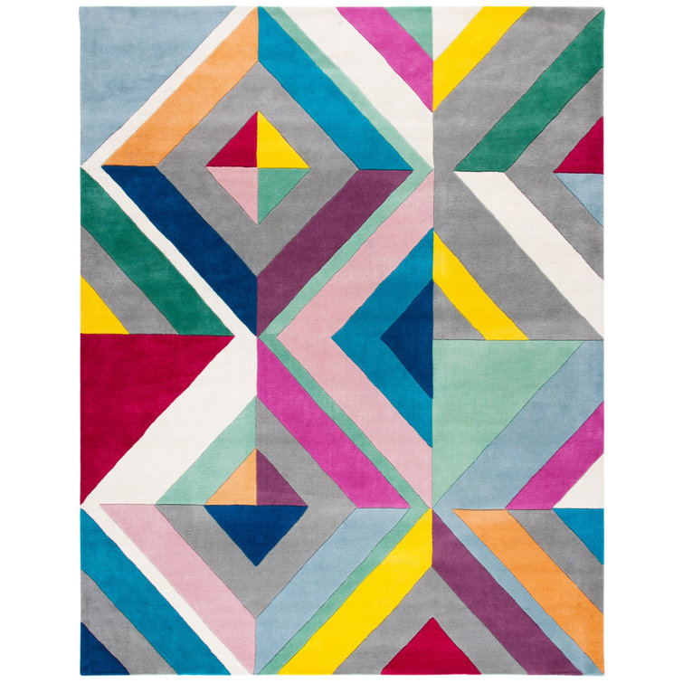 Art Deco Geometric Hand Tufted Wool Rug in Gray - 4' x 6'