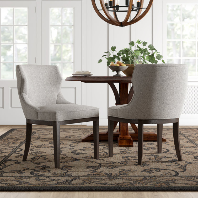 Set of 2 Gray Upholstered Walnut Dining Side Chairs