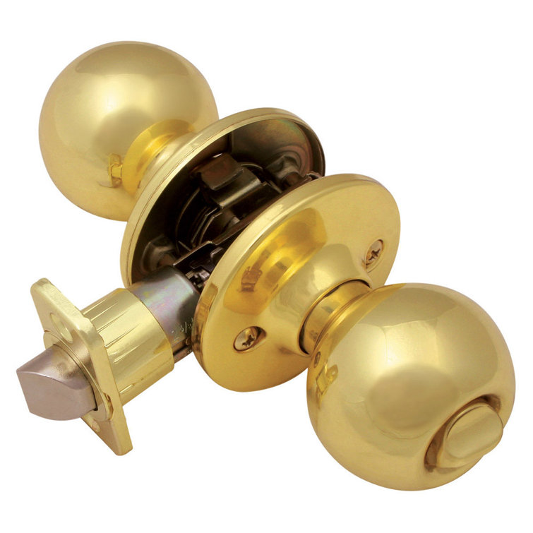 Polished Brass Privacy Bed/Bath Door Knob with Nickel Plated Bolt