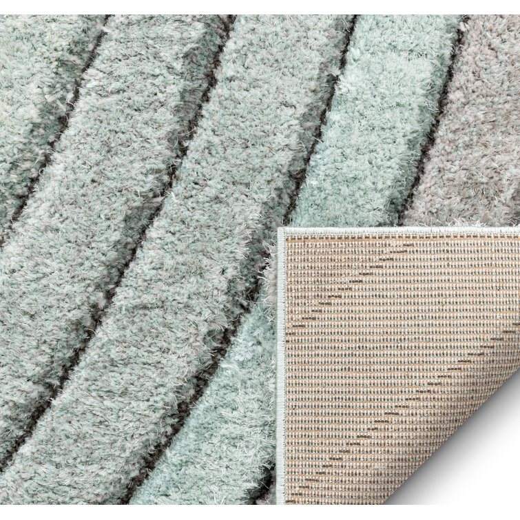 Blue and Gray Geometric Shag Area Rug 3'11" x 5'3"