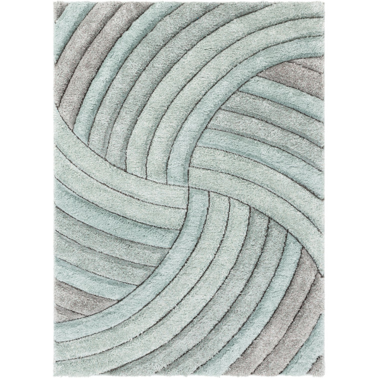 Blue and Gray Geometric Shag Area Rug 3'11" x 5'3"