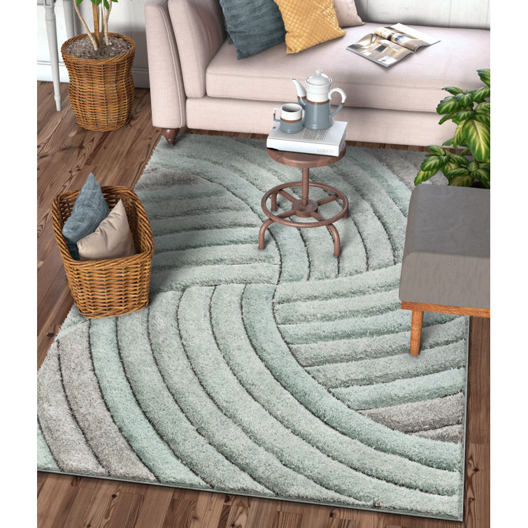 Blue and Gray Geometric Shag Area Rug 3'11" x 5'3"
