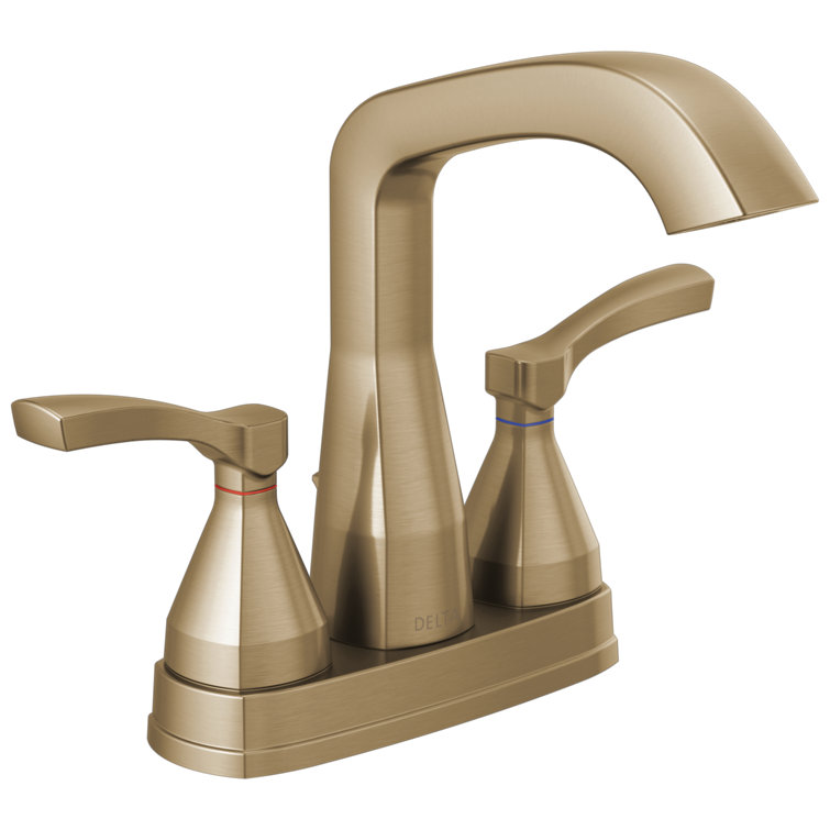 Modern Centerset 7 3/8" High Stainless Steel Bathroom Faucet in Champagne Bronze