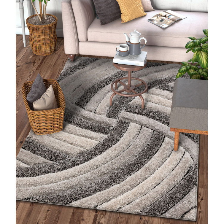 San Francisco Gray Geometric Shag Area Rug
