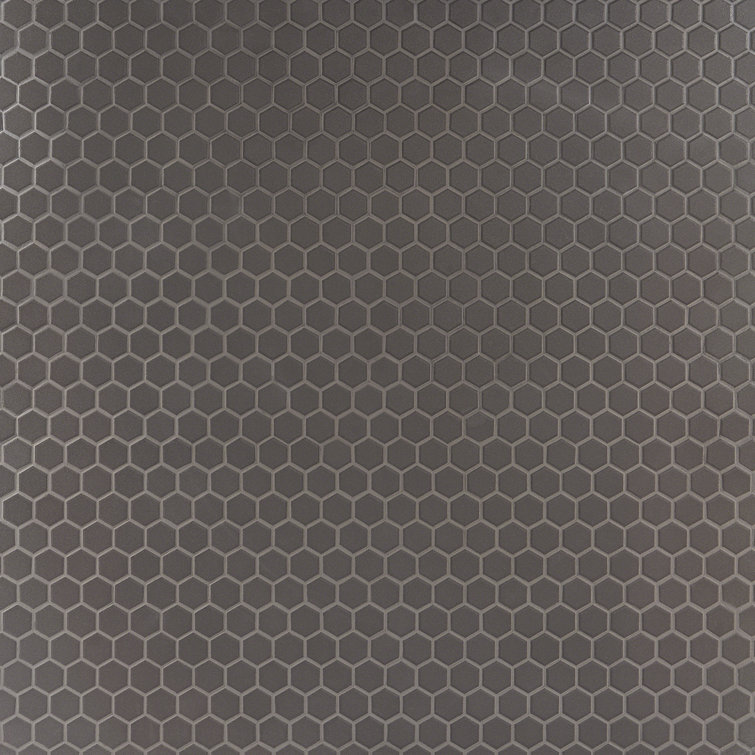 Slim 10.23" x 11.81" Black Polished Porcelain Mosaic Tile
