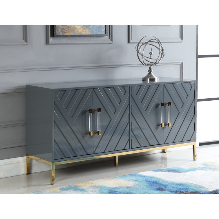 Modern Gloss Gray 64'' Wood Sideboard with Gold Plated Legs