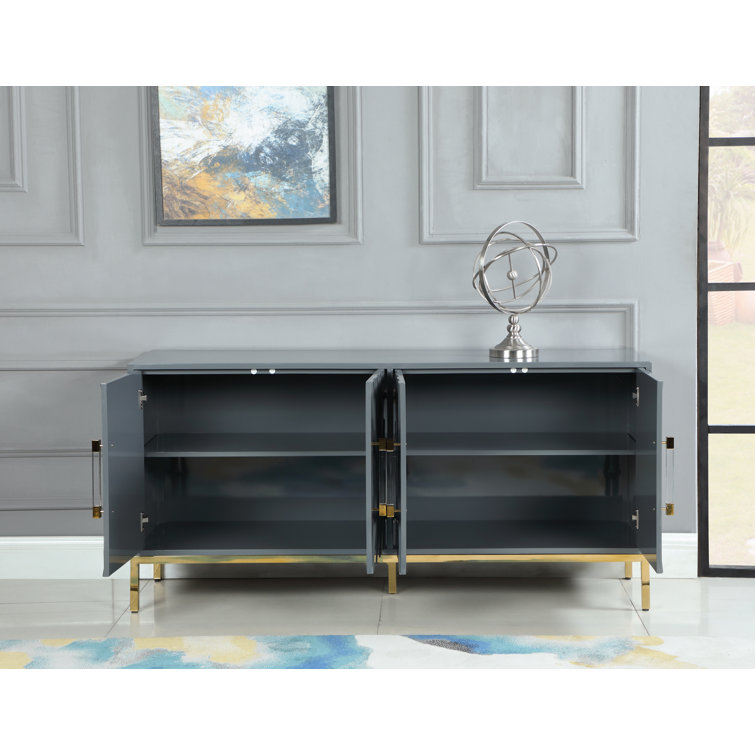 Modern Gloss Gray 64'' Wood Sideboard with Gold Plated Legs