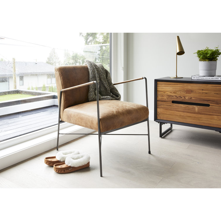 Transitional Dagwood Brown Leather Armchair with Metal Frame
