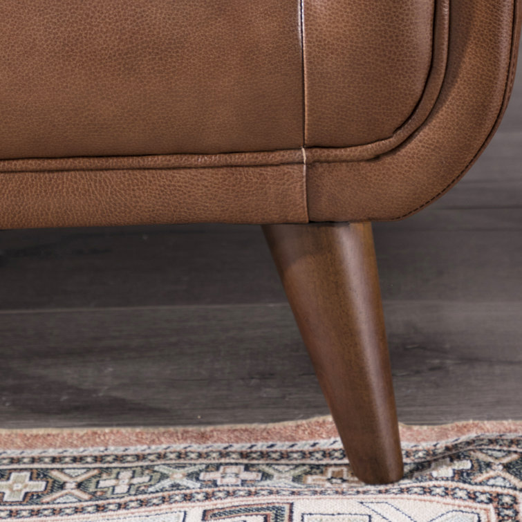 Cobblestone Brown Tufted Leather Sofa with Removable Cushions