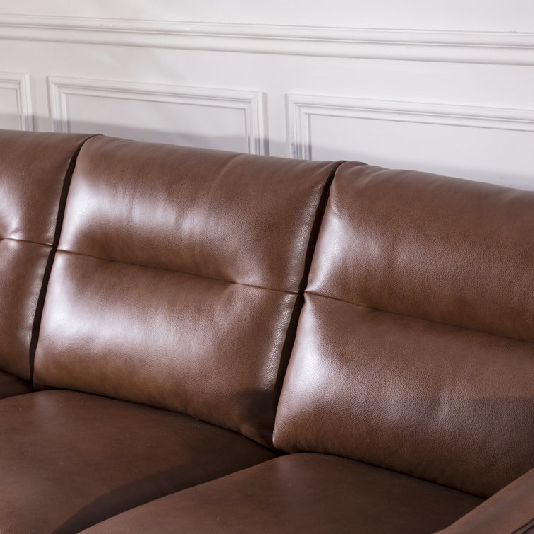 Cobblestone Brown Tufted Leather Sofa with Removable Cushions