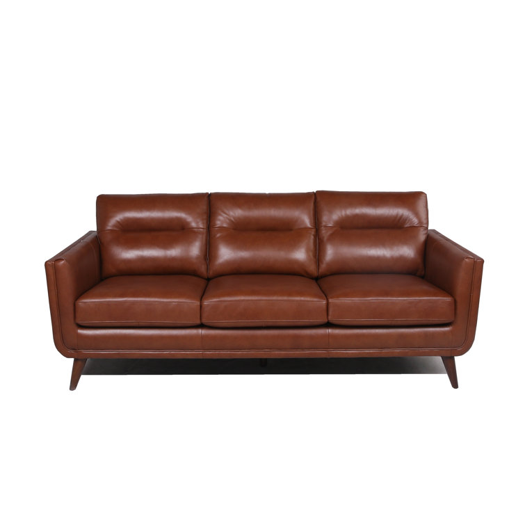 Cobblestone Brown Tufted Leather Sofa with Removable Cushions