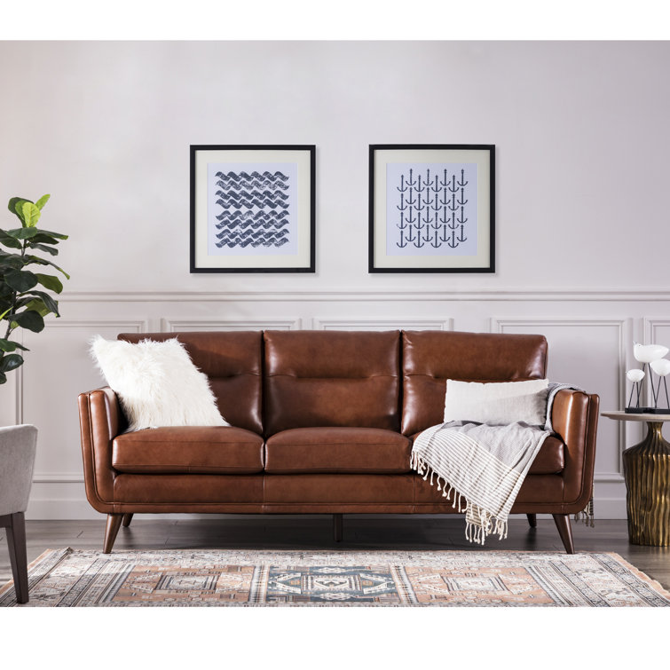 Cobblestone Brown Tufted Leather Sofa with Removable Cushions