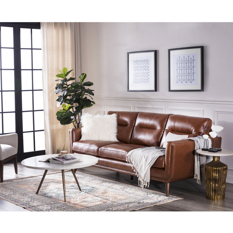 Cobblestone Brown Tufted Leather Sofa with Removable Cushions