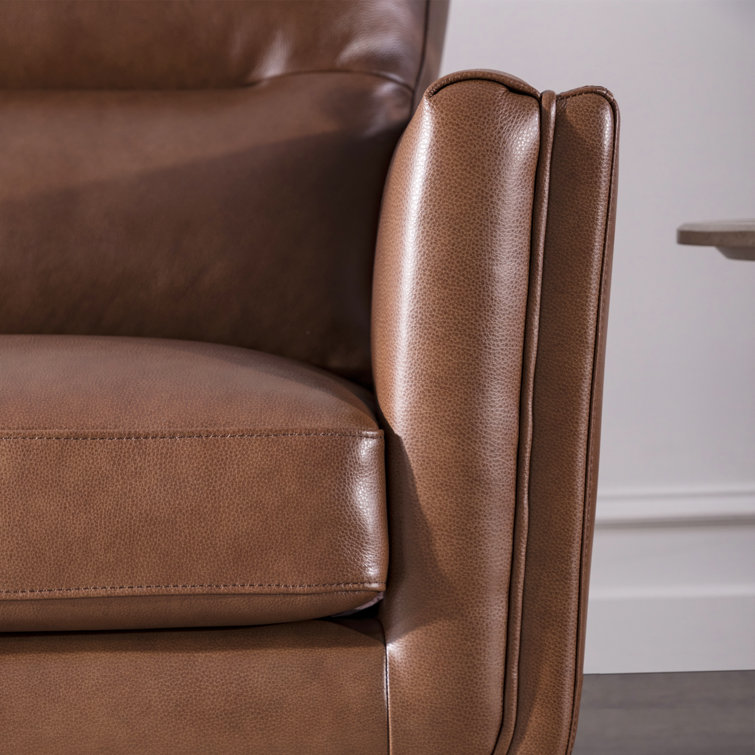 Cobblestone Brown Tufted Leather Sofa with Removable Cushions
