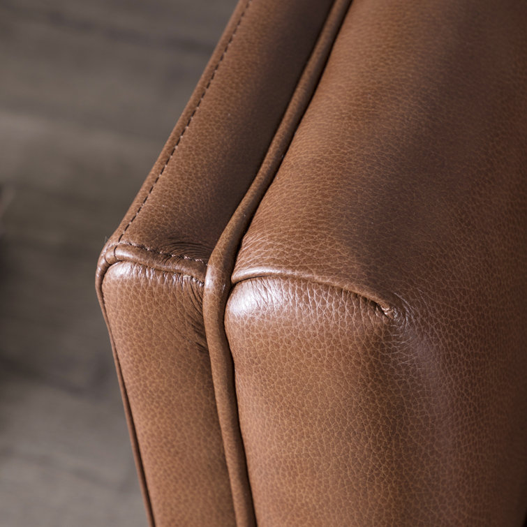 Cobblestone Brown Tufted Leather Sofa with Removable Cushions