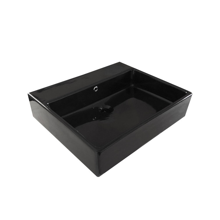 Simple Matte Black Ceramic Rectangular Wall-Mount Sink