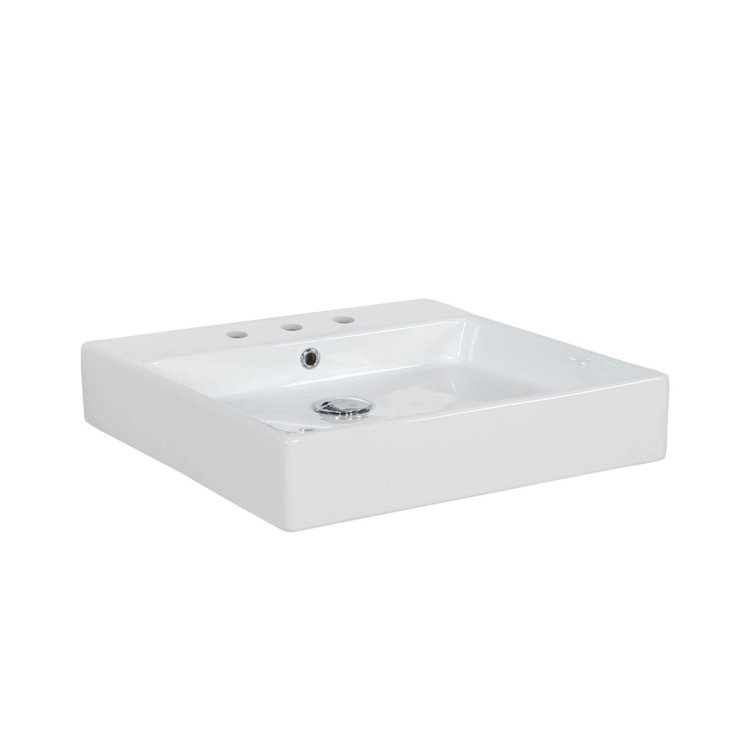 Glossy White Ceramic Square Wall-Mount Bathroom Sink