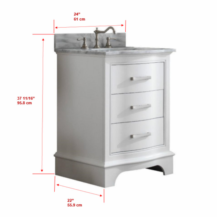 Monroe 24'' White Solid Wood Vanity with Carrara Marble Top