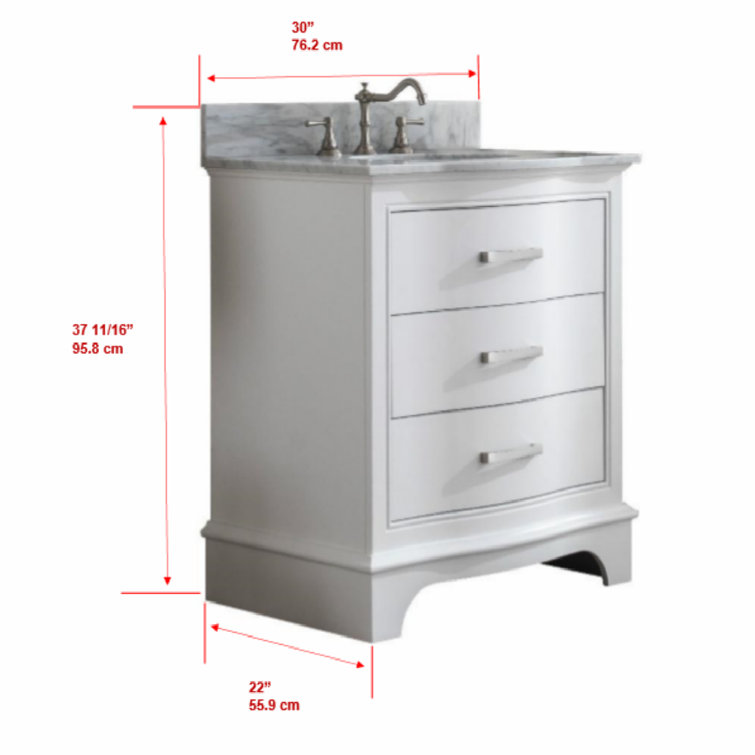 Monroe 30" White Solid Wood Single Vanity with Carrara Marble Top