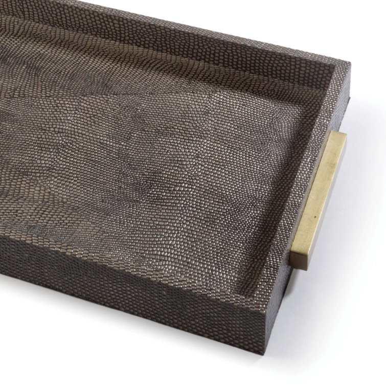 Vintage Brown Shagreen Boutique Tray with Brass Handles