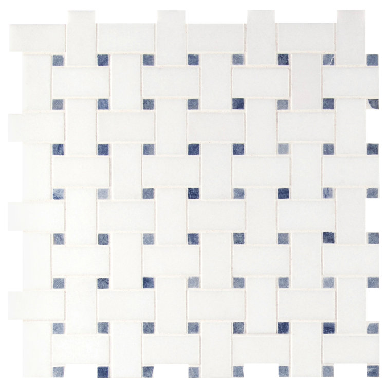 Azula Basketweave 12" x 12" White and Blue Marble Mosaic Tile