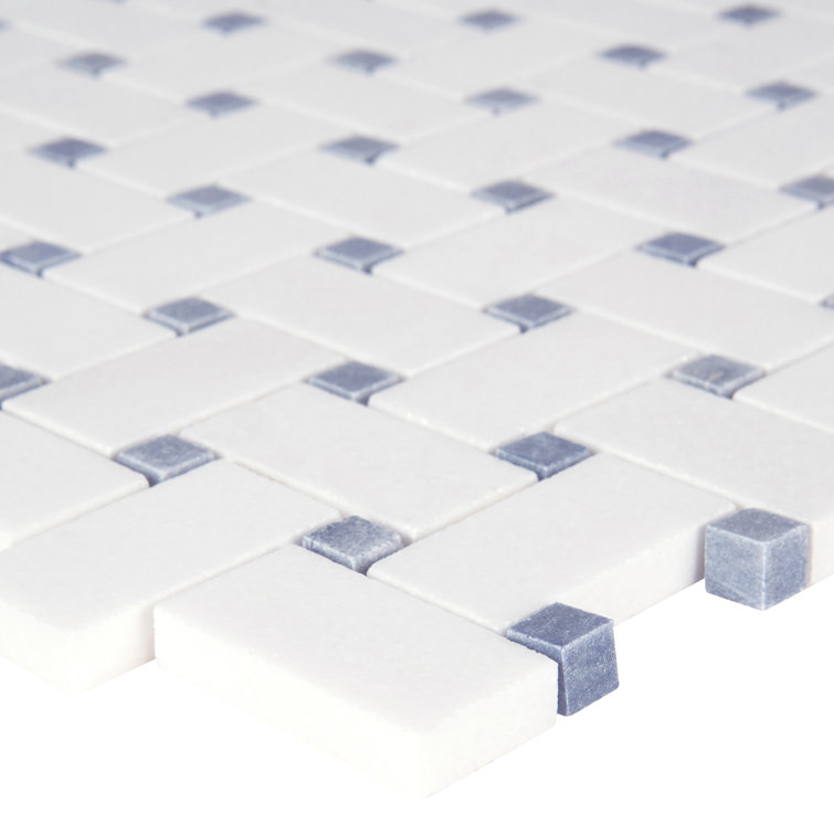 Azula Basketweave 12" x 12" White and Blue Marble Mosaic Tile
