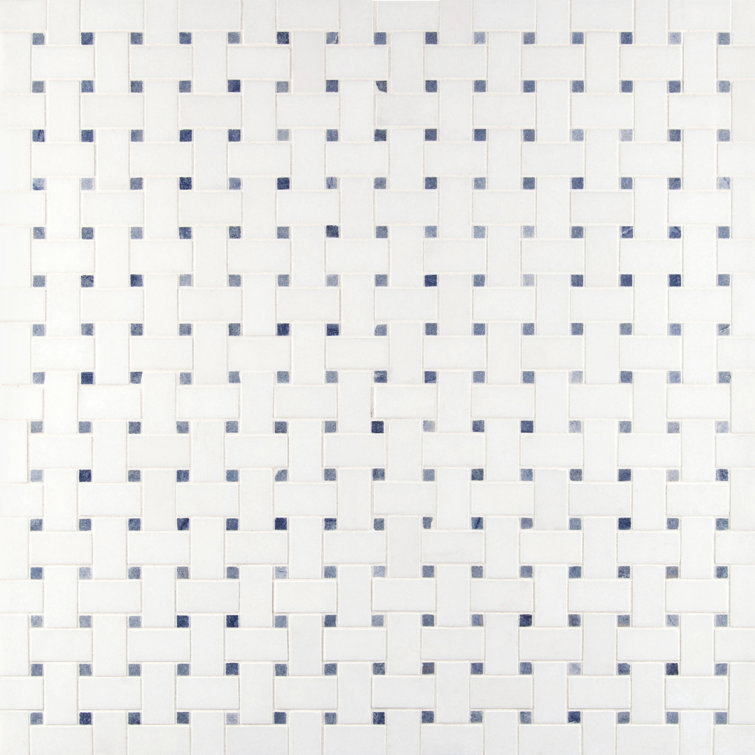 Azula Basketweave 12" x 12" White and Blue Marble Mosaic Tile