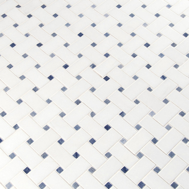 Azula Basketweave 12" x 12" White and Blue Marble Mosaic Tile