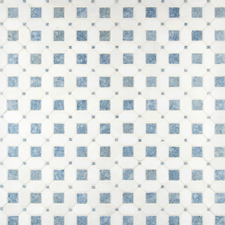 Azula Hatchwork Polished White Marble Mosaic Tile