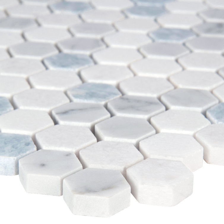 Azula Hexagon Blue and Gray Marble Mosaic Tile