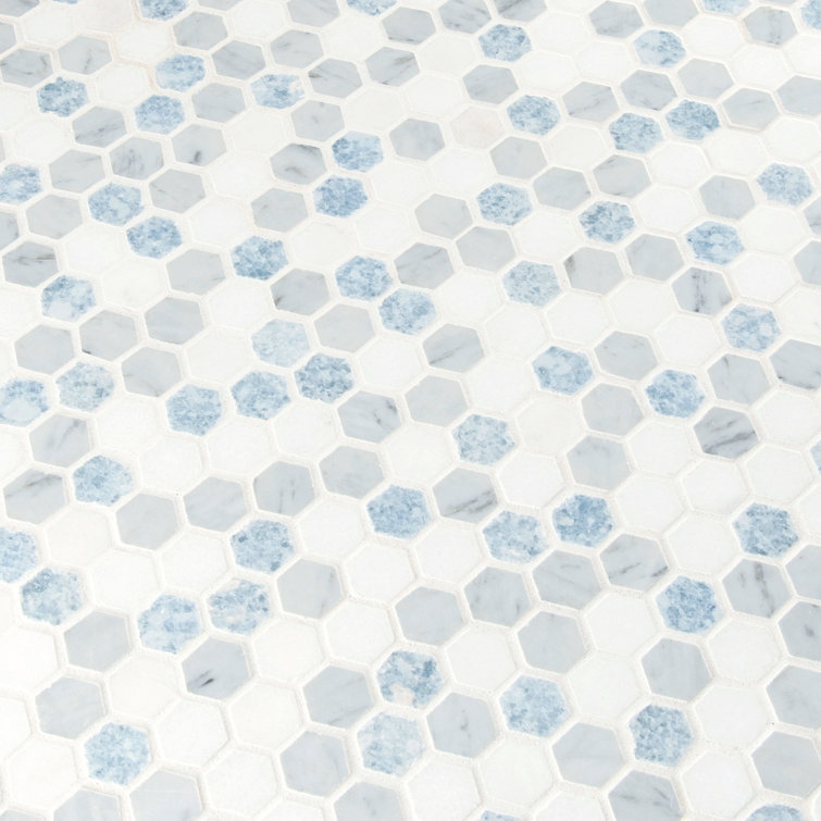 Azula Hexagon Blue and Gray Marble Mosaic Tile