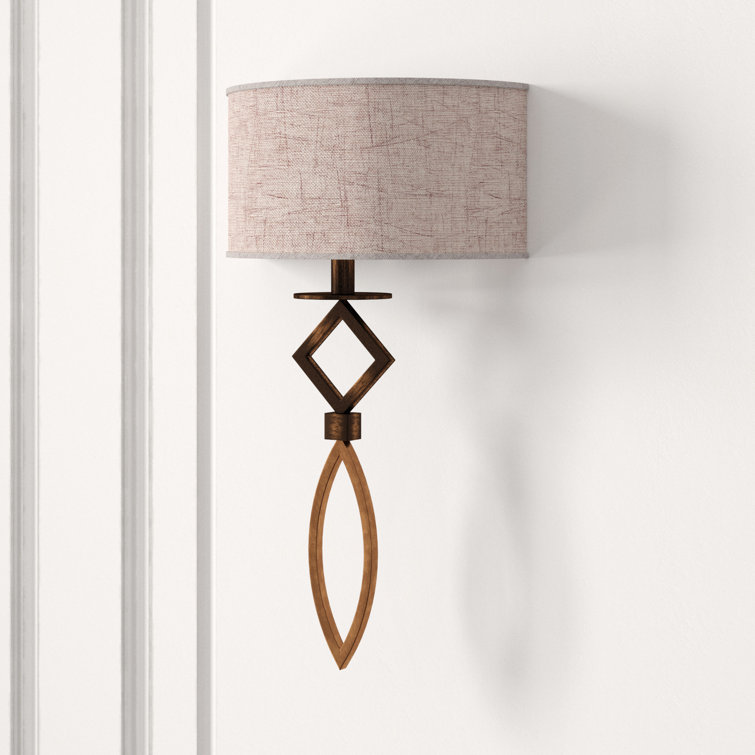 Cienfuegos Transitional Antique Bronze 1-Light Sconce with Greige Shade
