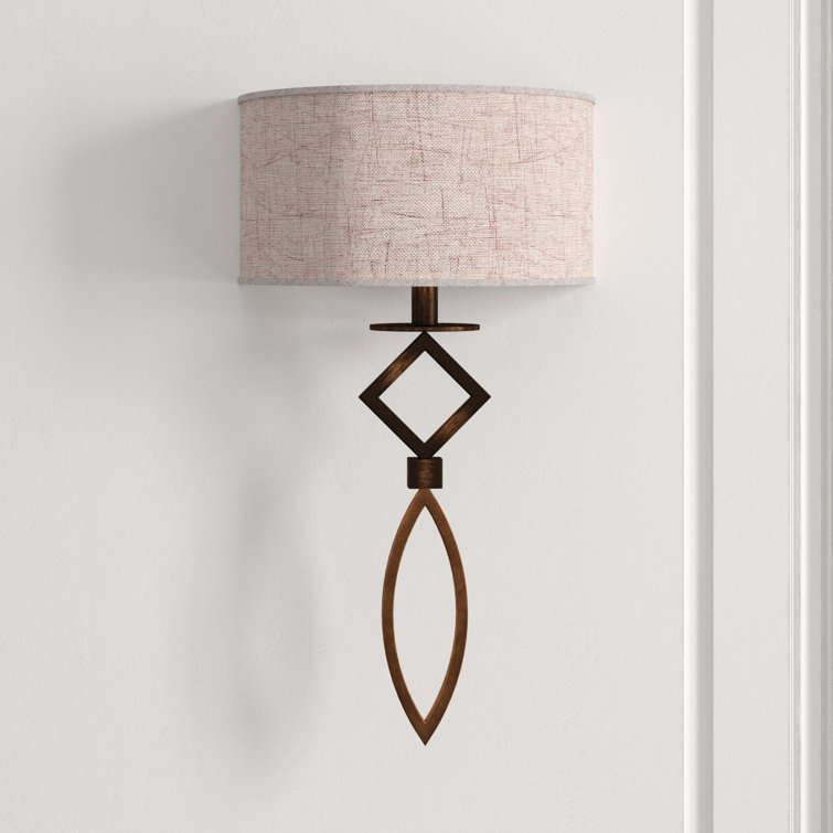 Cienfuegos Transitional Antique Bronze 1-Light Sconce with Greige Shade