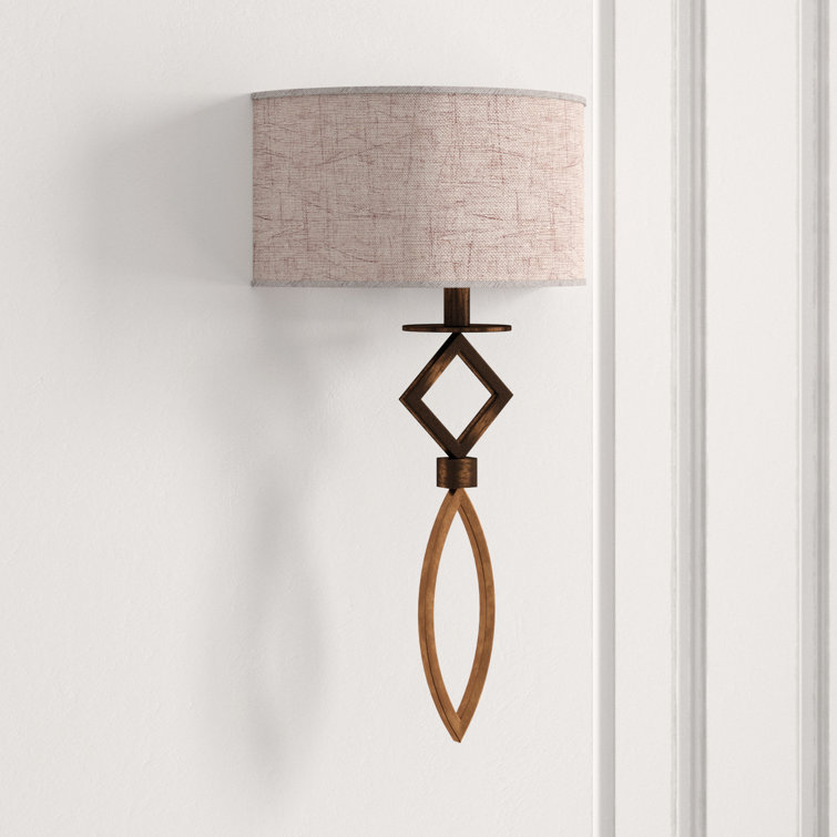 Cienfuegos Transitional Antique Bronze 1-Light Sconce with Greige Shade