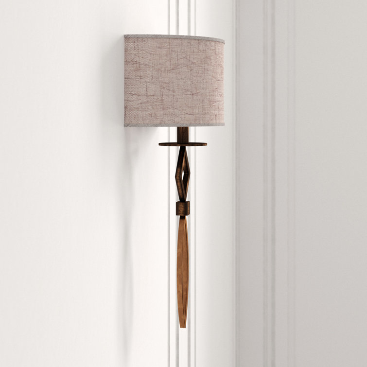 Cienfuegos Transitional Antique Bronze 1-Light Sconce with Greige Shade