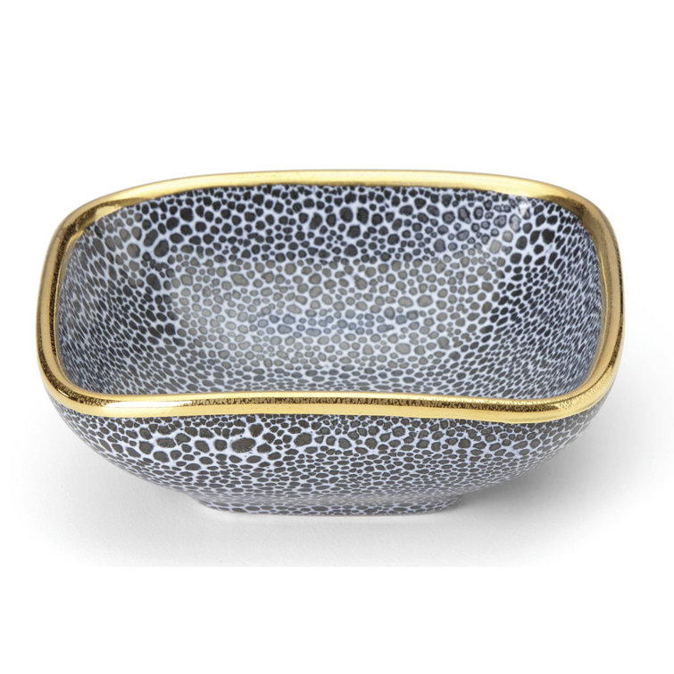 Indigo Ceramic Small Bowl with Gold Edge, 4.75" Diameter