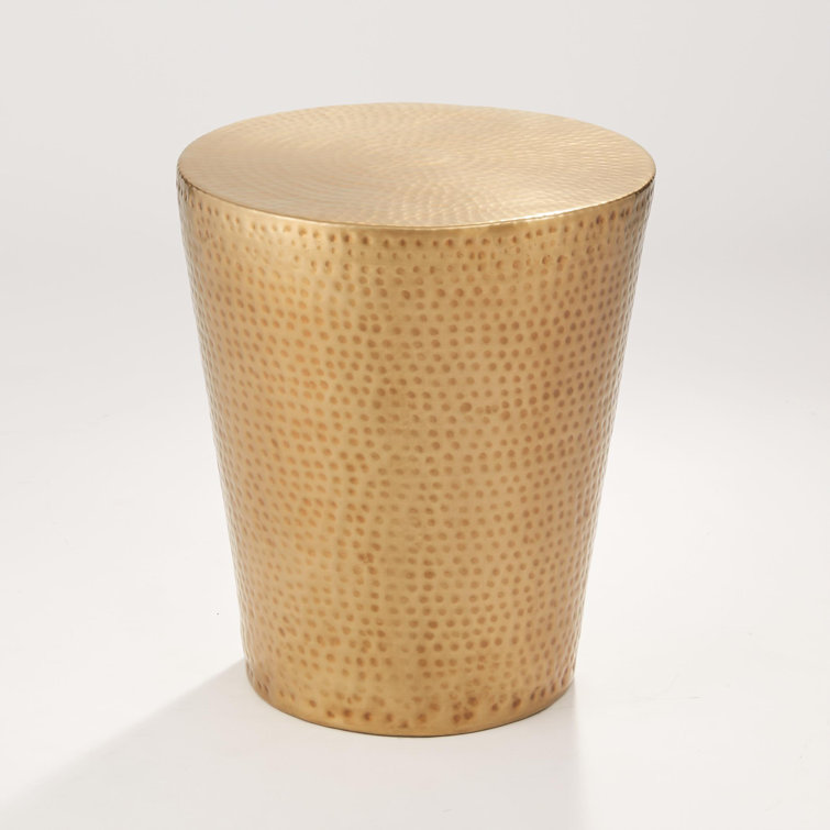Izmir Round Hammered Antique Brass Metal Side Table