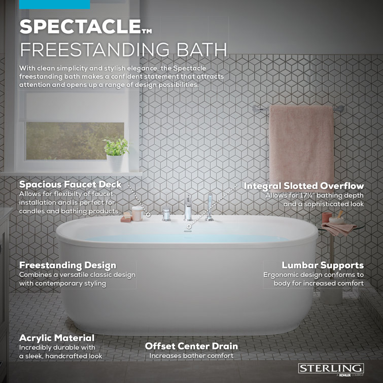 Spectacle 66" White Acrylic Oval Freestanding Bathtub