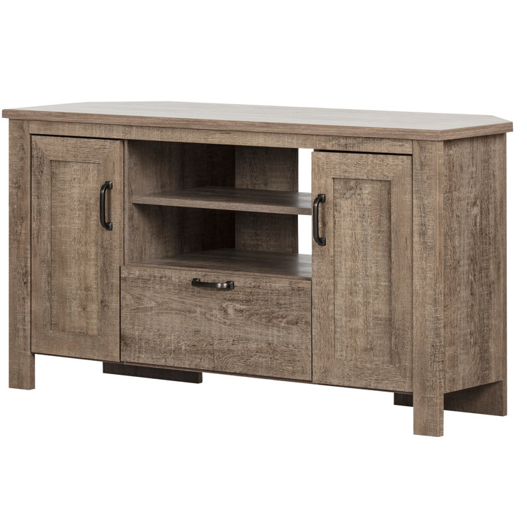 Weathered Oak Corner TV Stand with Cabinet