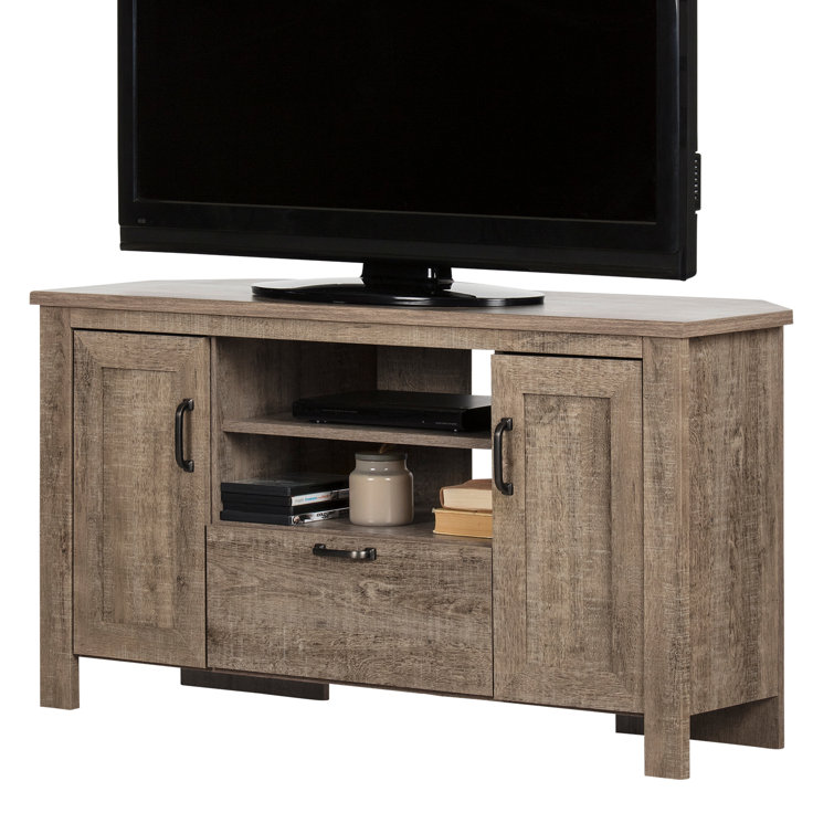 Weathered Oak Corner TV Stand with Cabinet
