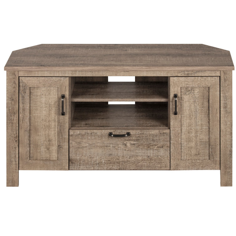 Weathered Oak Corner TV Stand with Cabinet